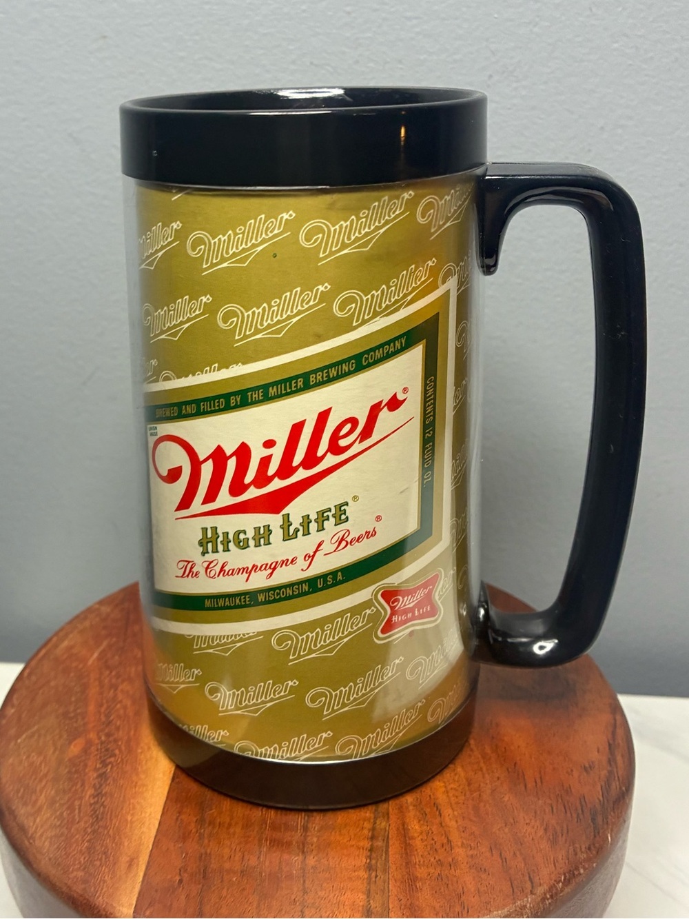 Miller High Life Insulated Beer Mug 1980s Gold Advertising Tankard